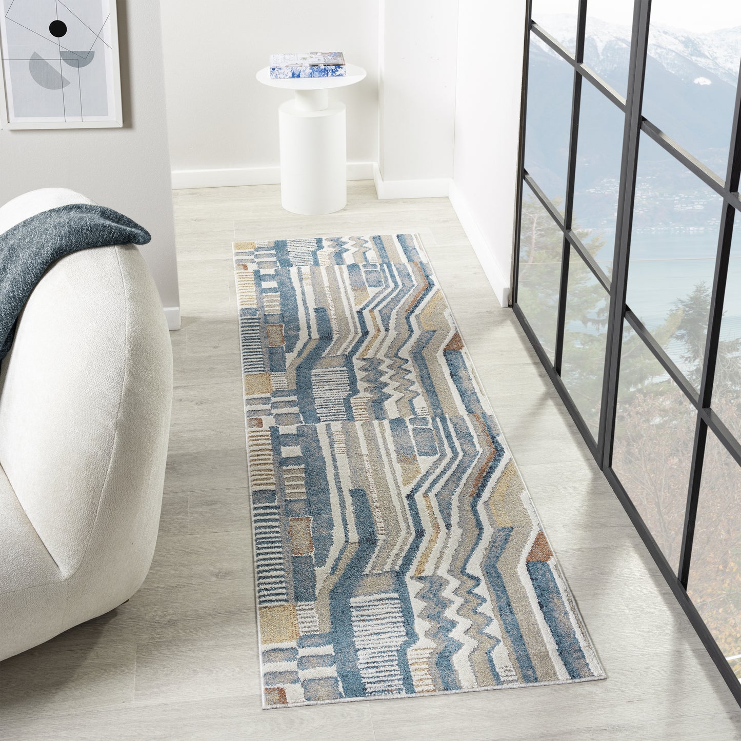 Vista-82644 Contemporary Power-Loomed Blue/Beige Jute Indoor Area Rug - LR Home