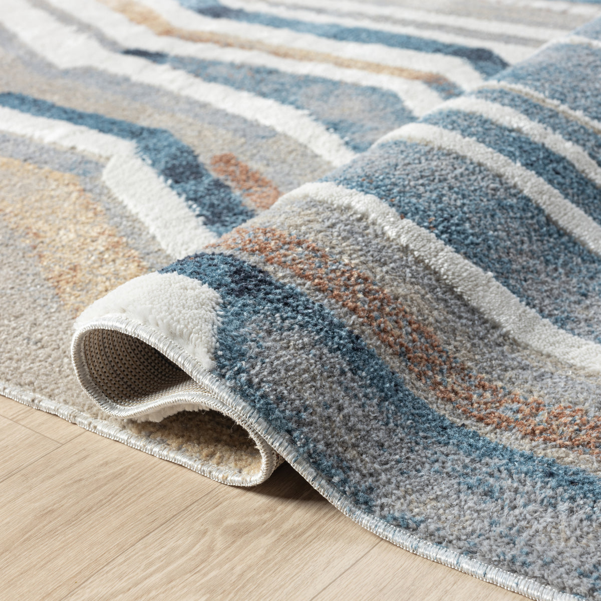 Blue/Beige Modern Abstract Performance Washable Indoor Area Rug - close-up detail