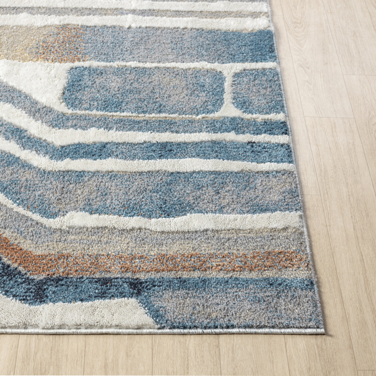 Blue/Beige Modern Abstract Performance Washable Indoor Area Rug - corner view