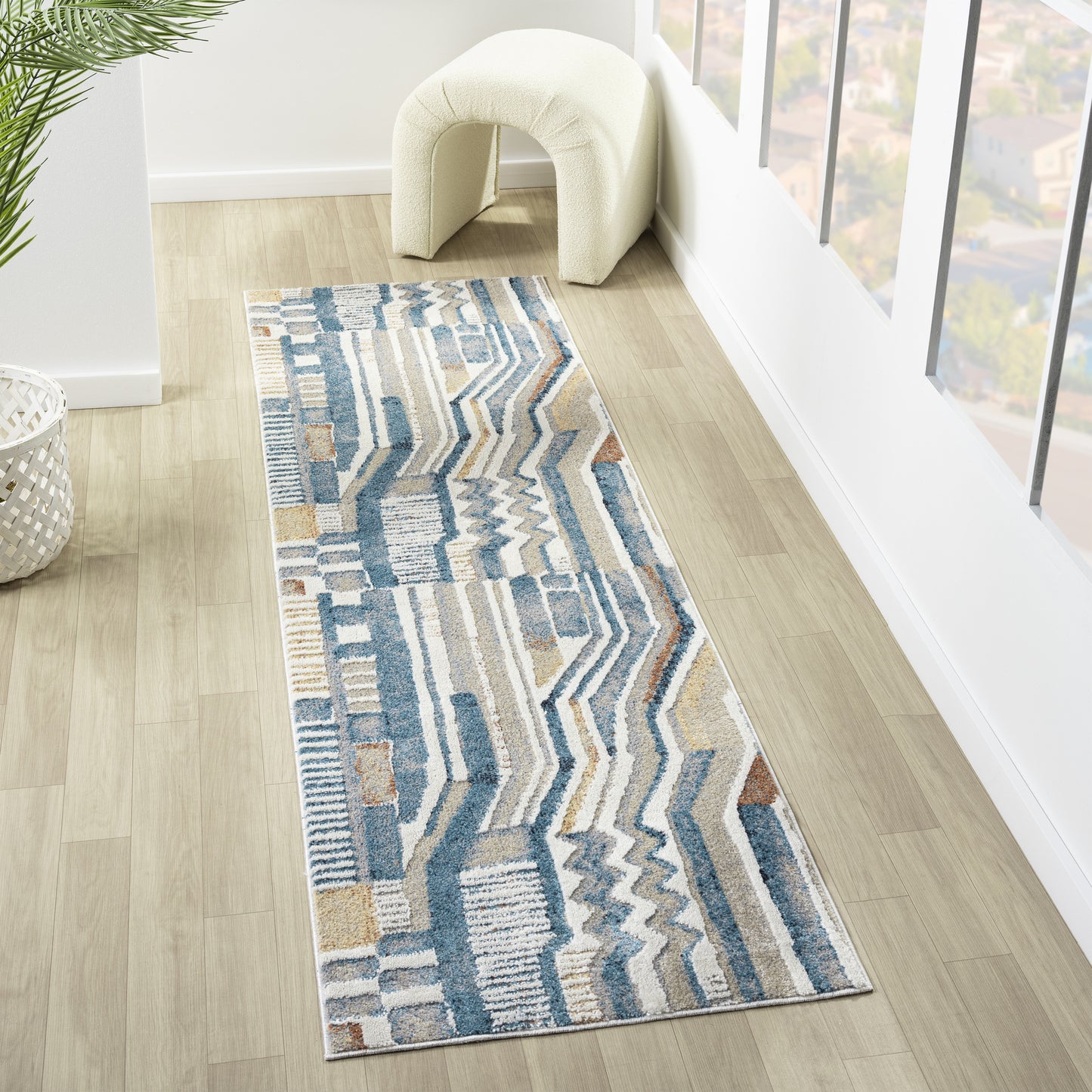 Vista-82644 Contemporary Power-Loomed Blue/Beige Jute Indoor Area Rug - LR Home