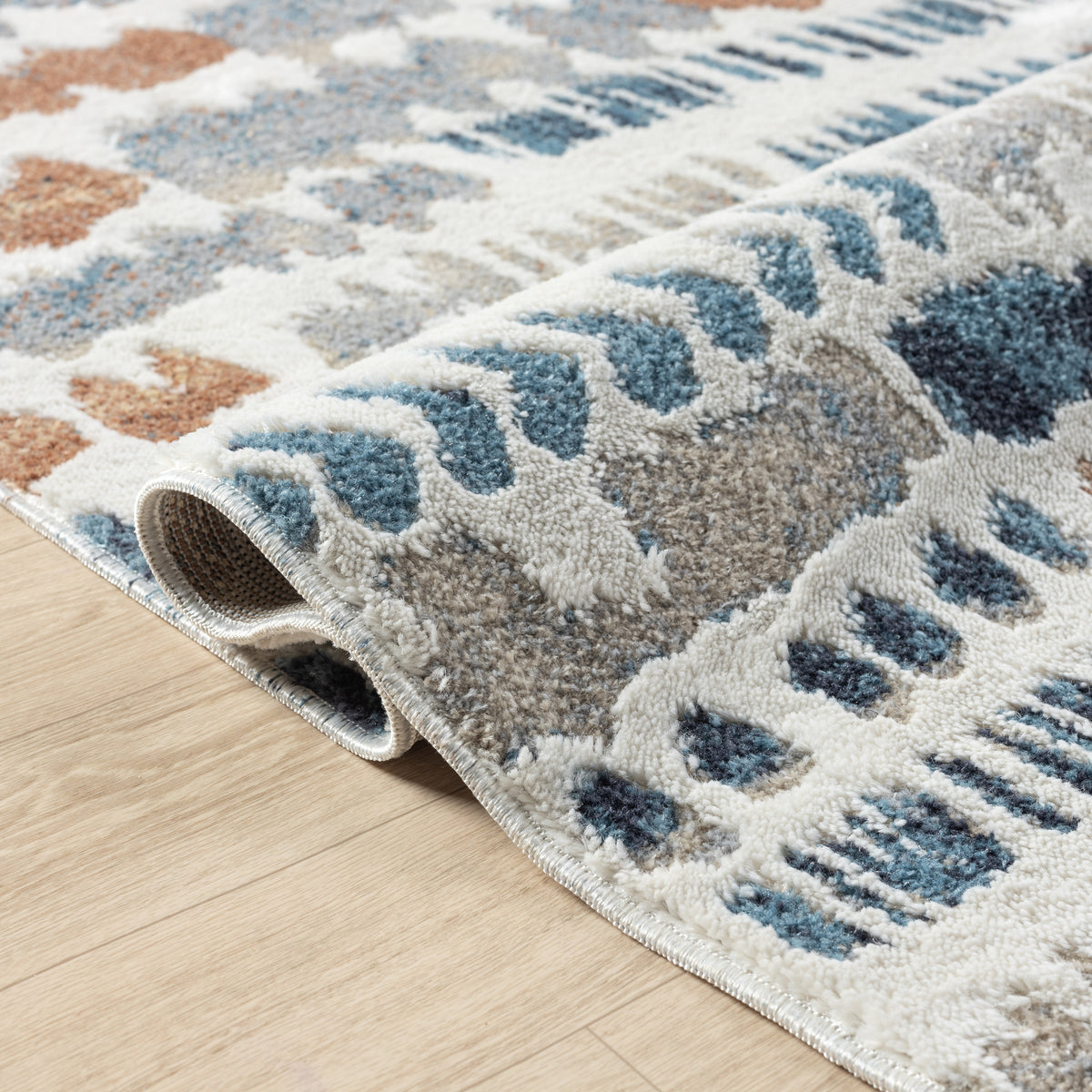 Blue/Gray Modern Abstract Performance Washable Indoor Area Rug - close-up detail