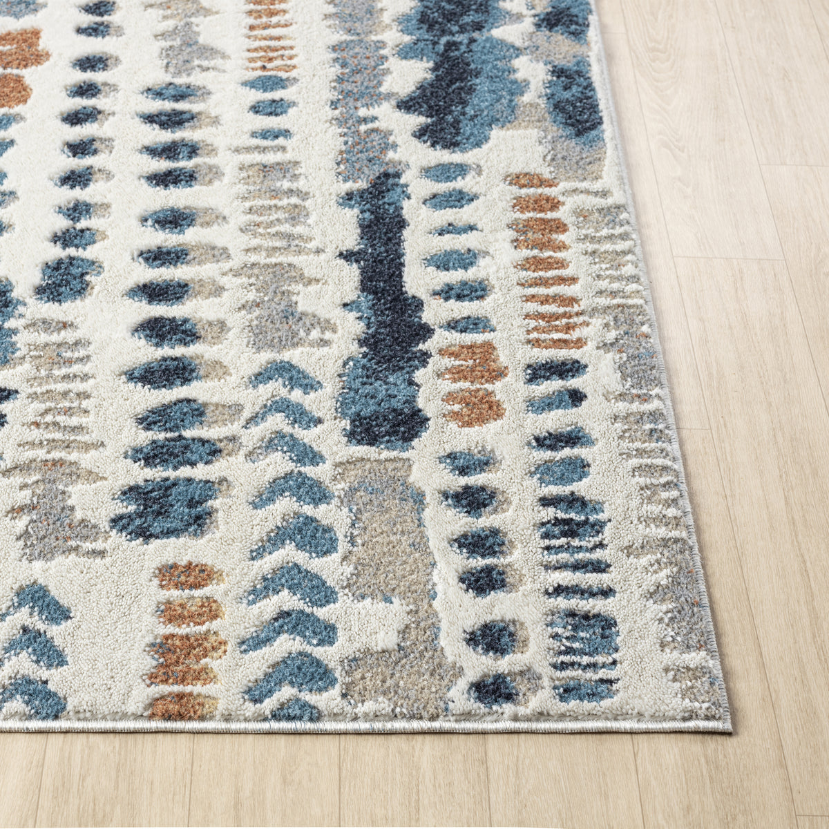 Blue/Gray Modern Abstract Performance Washable Indoor Area Rug - corner view