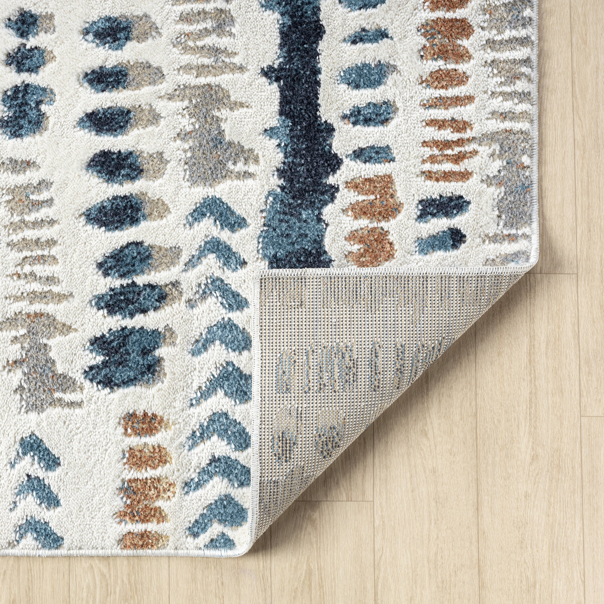 Blue/Gray Modern Abstract Performance Washable Indoor Area Rug - back view
