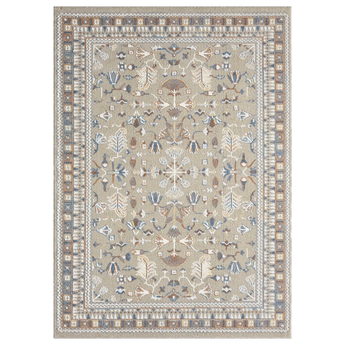 Beige/Rust Modern Geometric Performance Washable Indoor Area Rug - Silo view