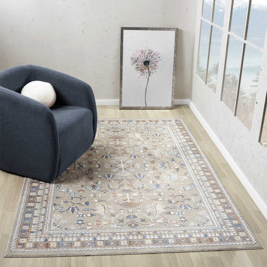 Vista-82646 Traditional Power-Loomed Beige/Rust Jute Indoor Area Rug - LR Home