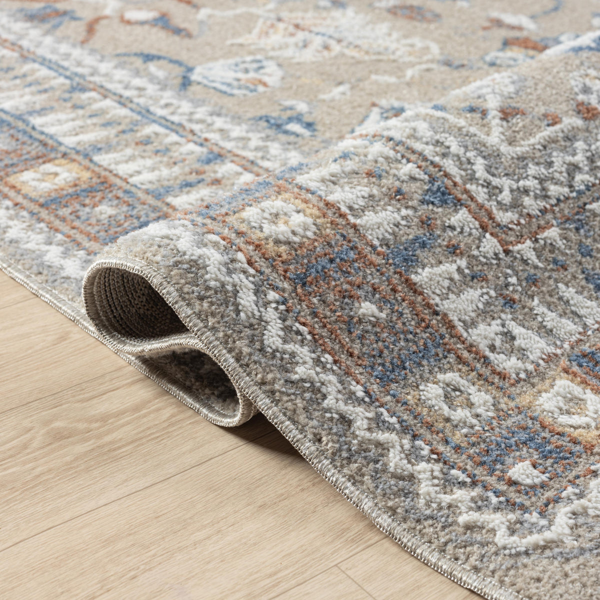 Beige/Rust Modern Geometric Performance Washable Indoor Area Rug - close-up detail