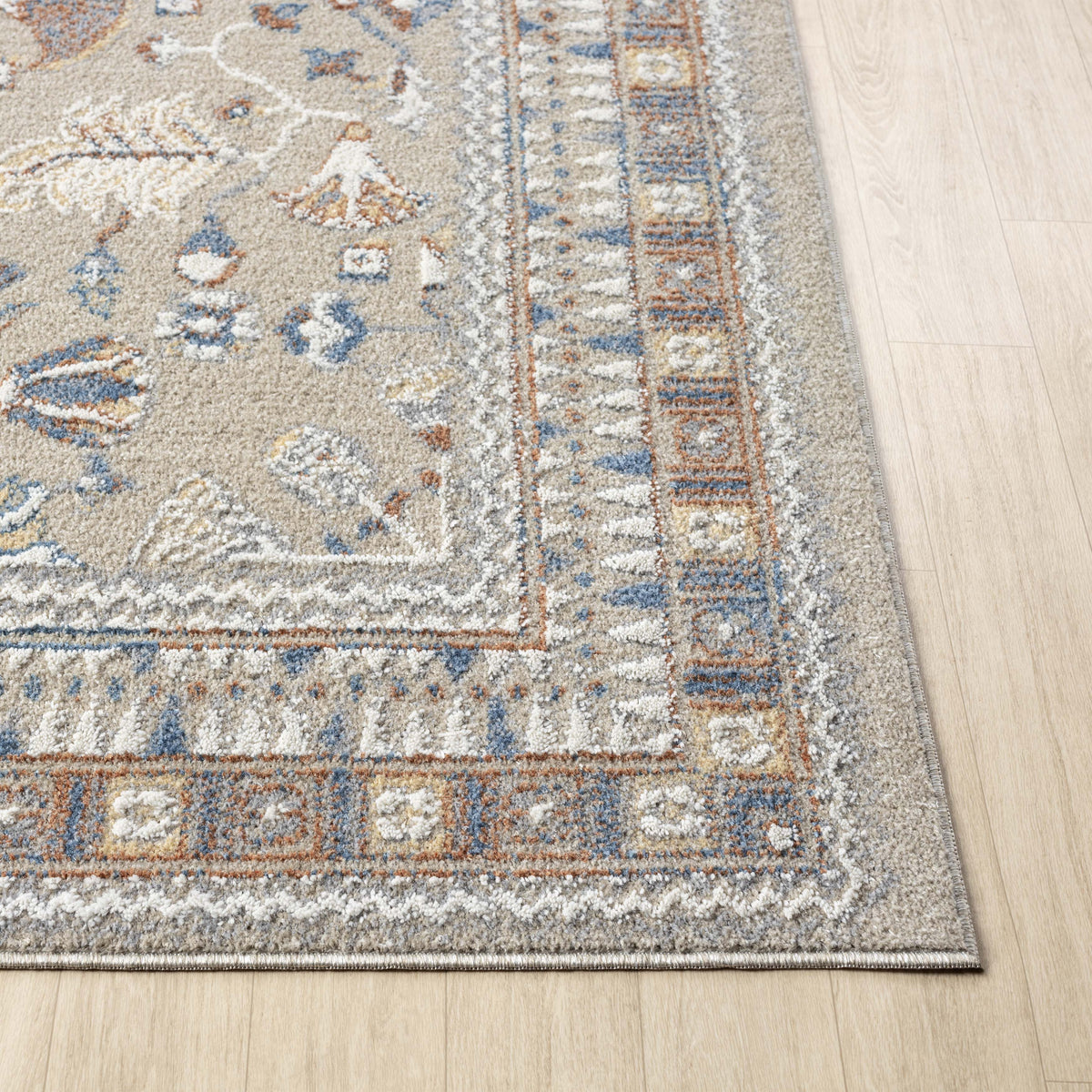 Beige/Rust Modern Geometric Performance Washable Indoor Area Rug - corner view