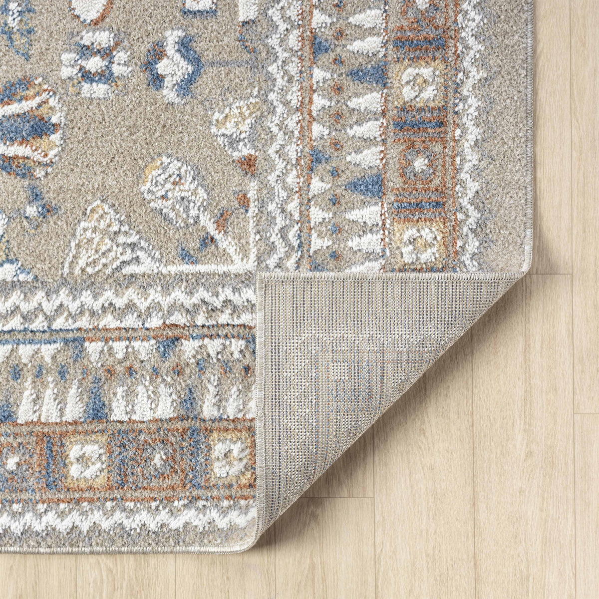 Beige/Rust Modern Geometric Performance Washable Indoor Area Rug - back view