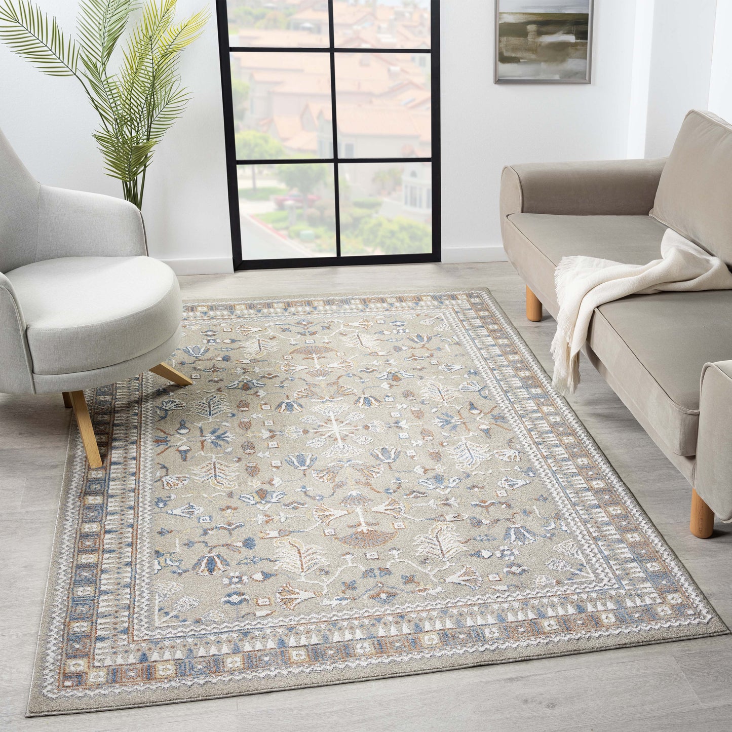 Vista-82646 Traditional Power-Loomed Beige/Rust Jute Indoor Area Rug - LR Home