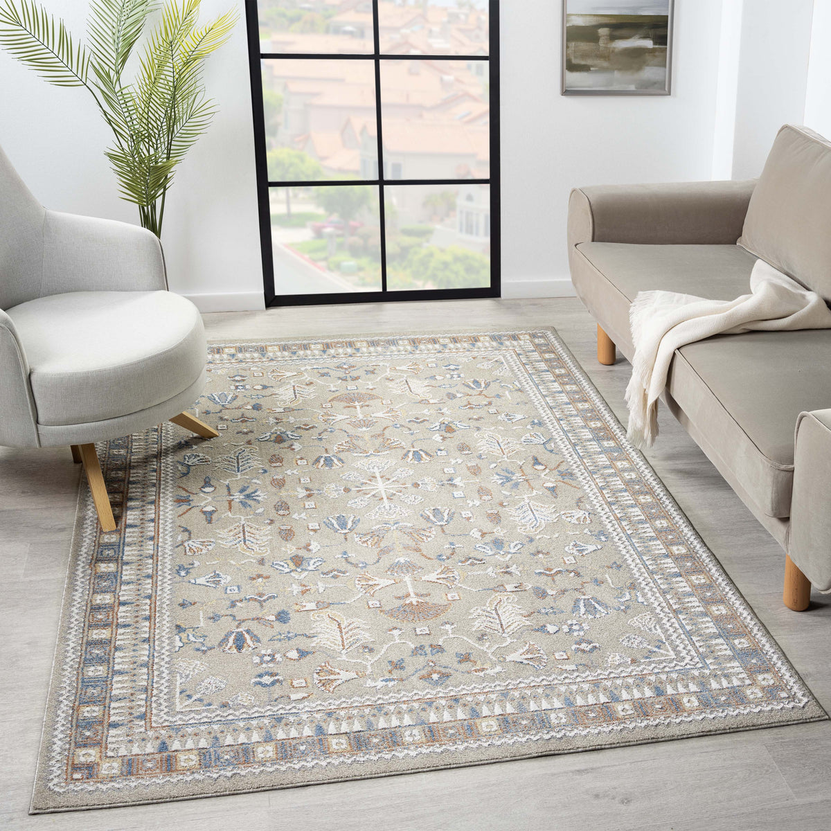 Beige/Rust Modern Geometric Performance Washable Indoor Area Rug - lifestyle view 2