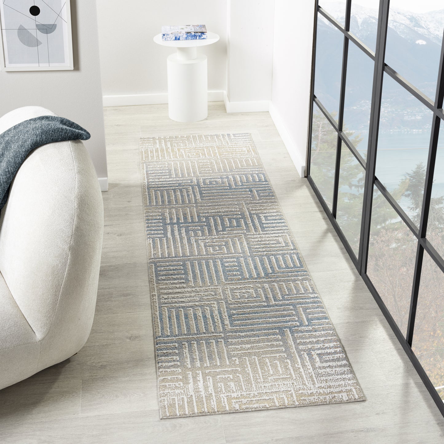 Vista-82647 Contemporary Power-Loomed Beige/Blue Jute Indoor Area Rug - LR Home