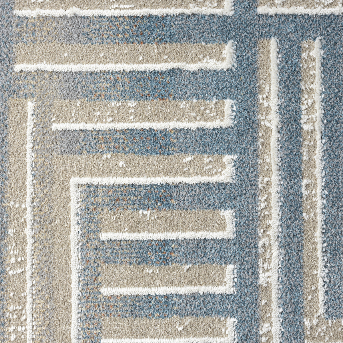 Beige/Blue Modern Geometric Performance Washable Indoor Area Rug - color swatch