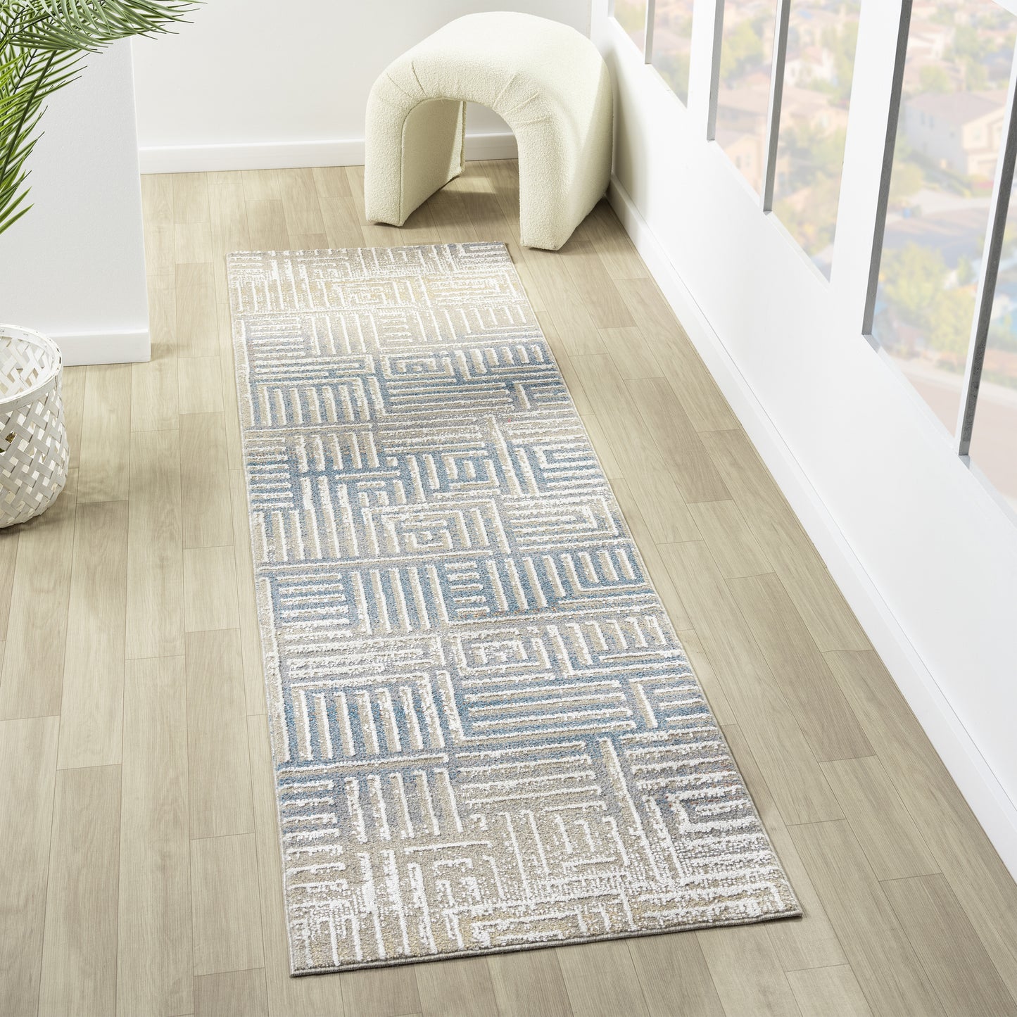 Vista-82647 Contemporary Power-Loomed Beige/Blue Jute Indoor Area Rug - LR Home