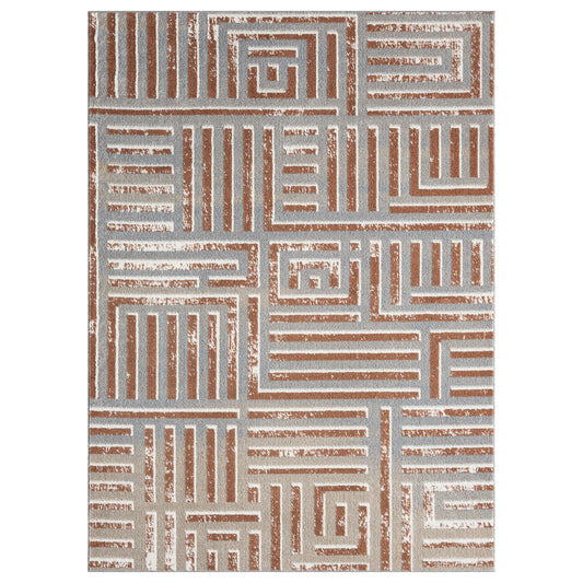 Beige/Rust Modern Geometric Performance Washable Indoor Area Rug - Silo view