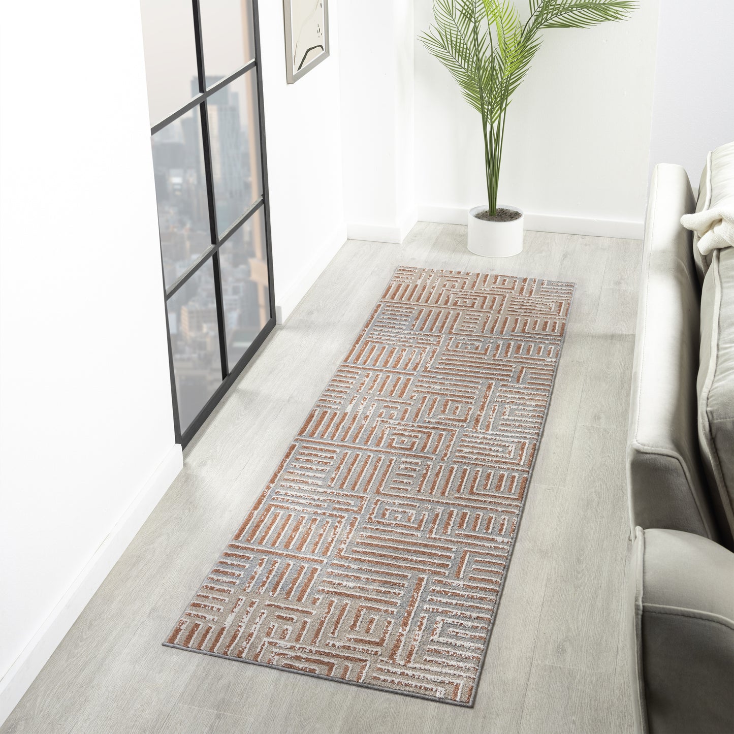 VISTA-82648 Modern/Contemporary Machine Made Beige/Rust Polyester Indoor Area Rugs - LR Home
