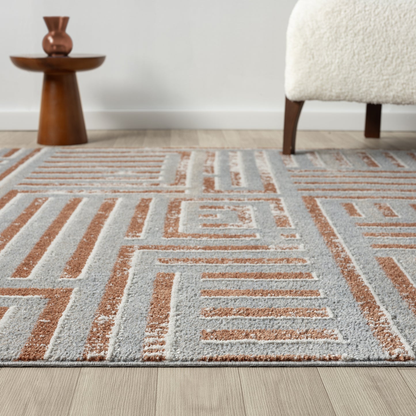 VISTA-82648 Modern/Contemporary Machine Made Beige/Rust Polyester Indoor Area Rugs - LR Home