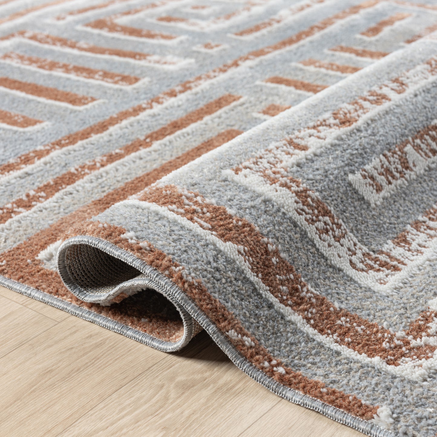 Vista-82649 Contemporary Power-Loomed Beige/Rust Jute Indoor Area Rug - LR Home
