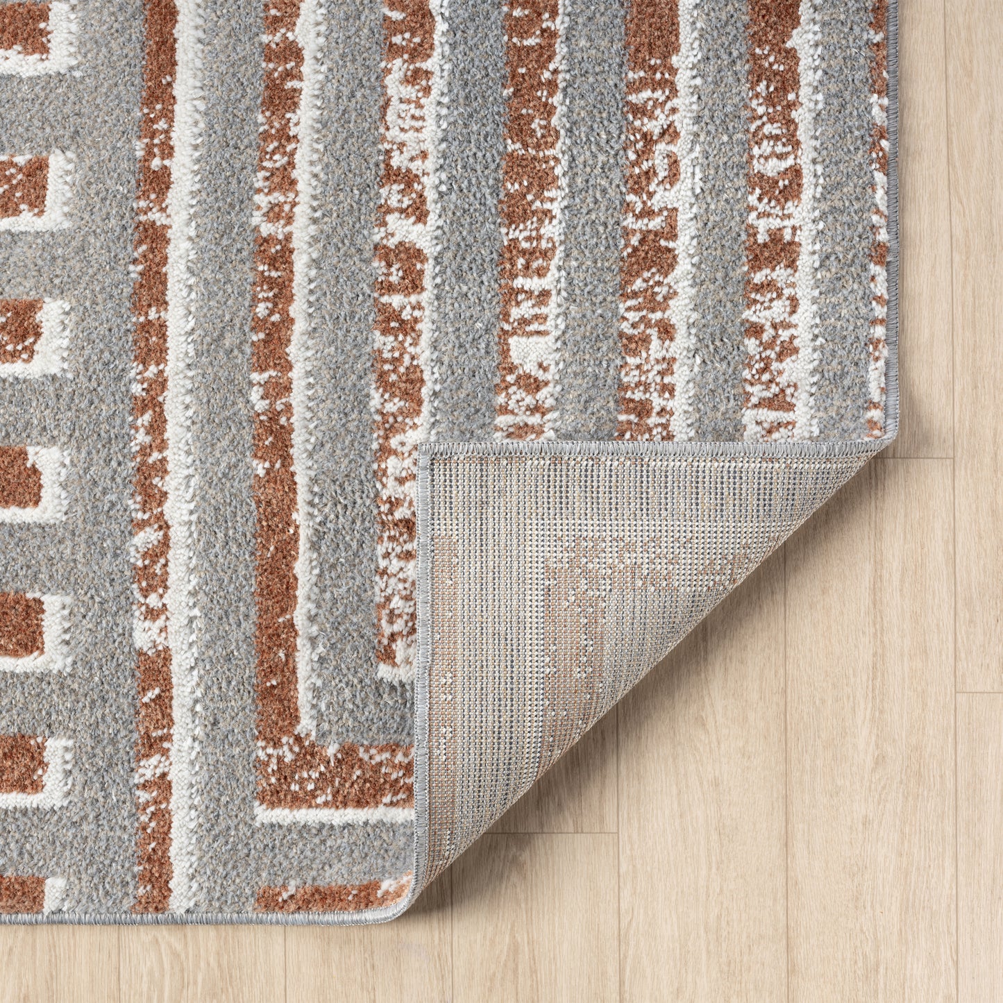 Vista-82649 Contemporary Power-Loomed Beige/Rust Jute Indoor Area Rug - LR Home