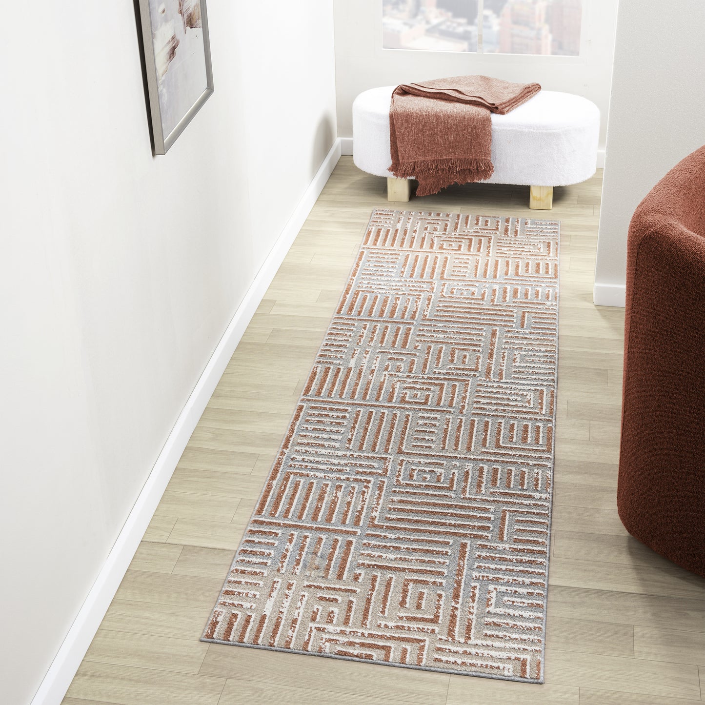 VISTA-82648 Modern/Contemporary Machine Made Beige/Rust Polyester Indoor Area Rugs - LR Home