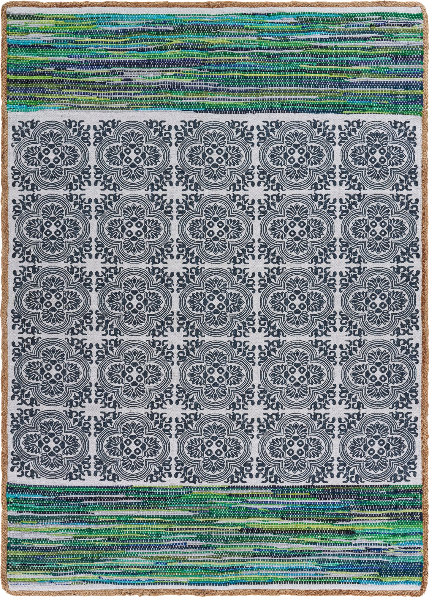 Vogue-99971 Bohemian/Eclectic Handmade Navy/Green Indoor Area Rug - LR Home