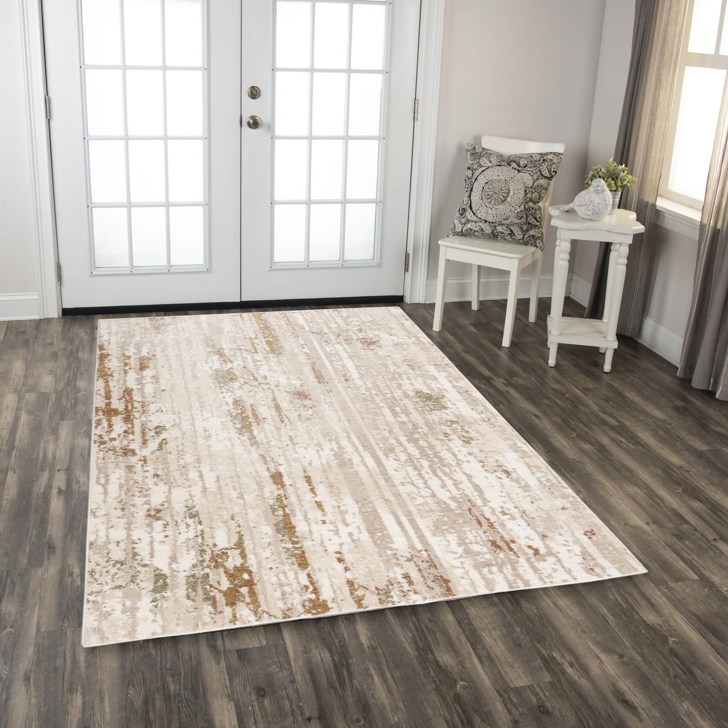 Ventura VRA748 Beige/Green Power Loomed Rug - Rizzy