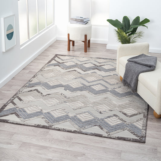Westport-82292 Southwestern Power-Loomed Light Blue/Ivory Polypropylene Indoor/Outdoor Area Rug - LR Home