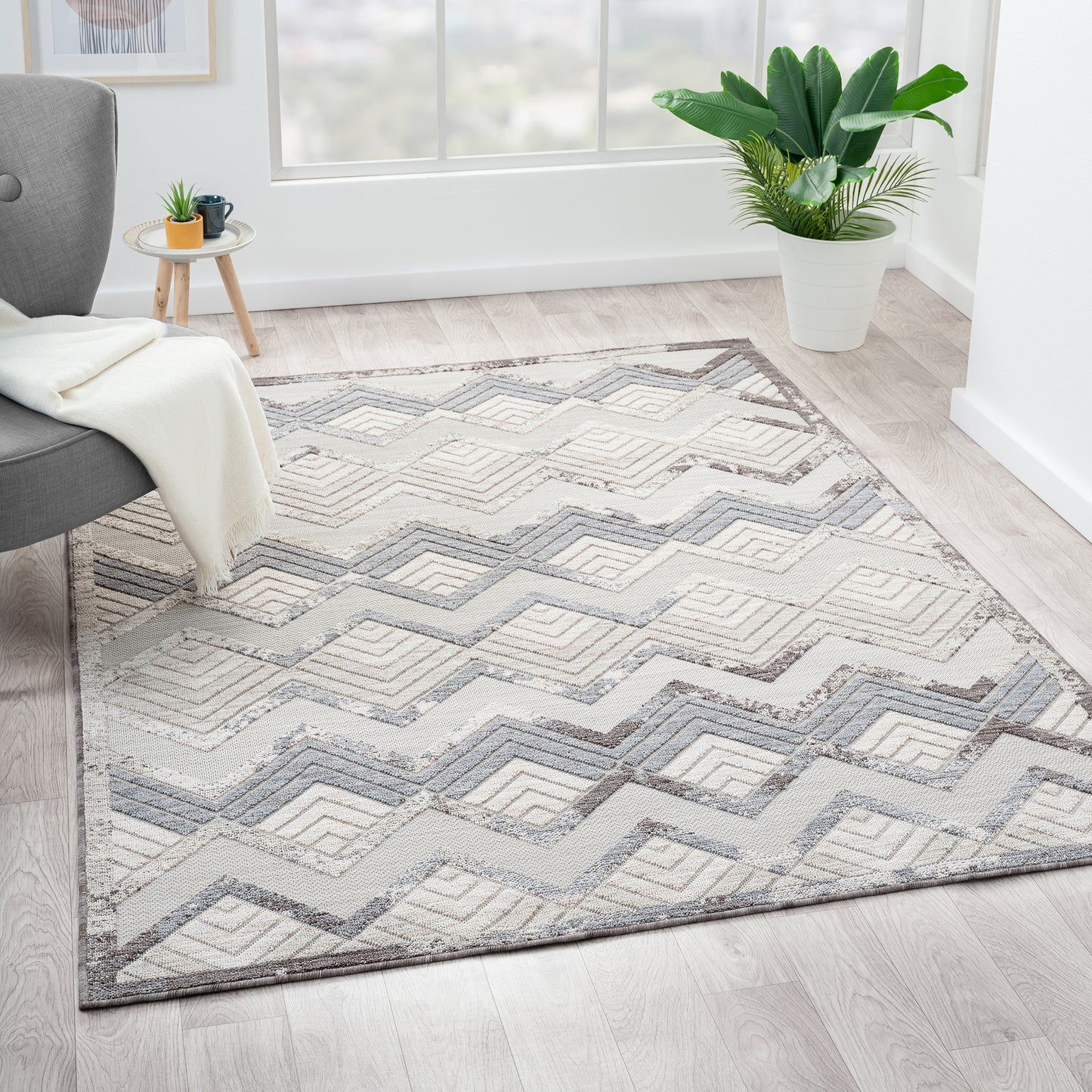 Westport-82292 Southwestern Power-Loomed Light Blue/Ivory Polypropylene Indoor/Outdoor Area Rug - LR Home