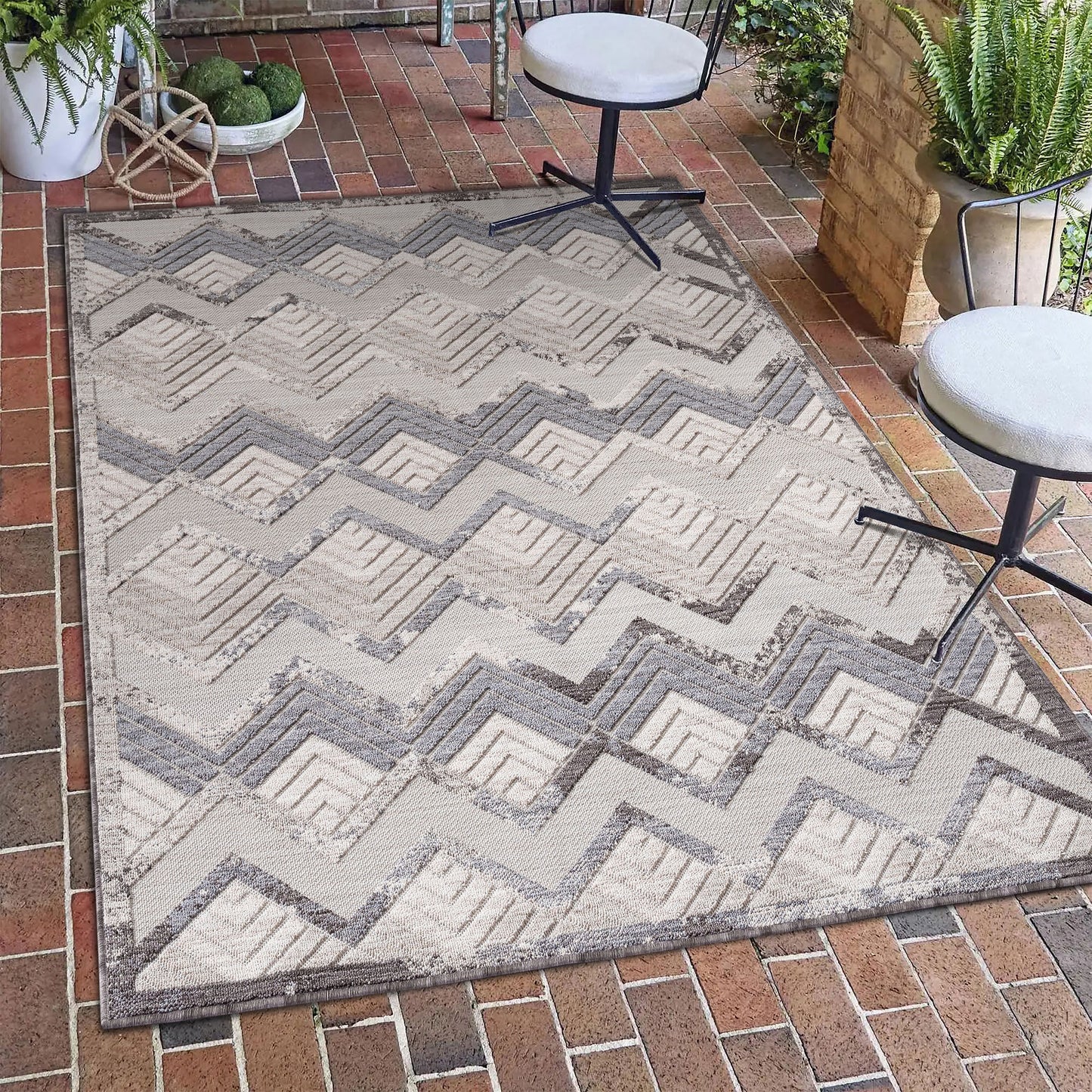 Westport-82292 Southwestern Power-Loomed Light Blue/Ivory Polypropylene Indoor/Outdoor Area Rug - LR Home