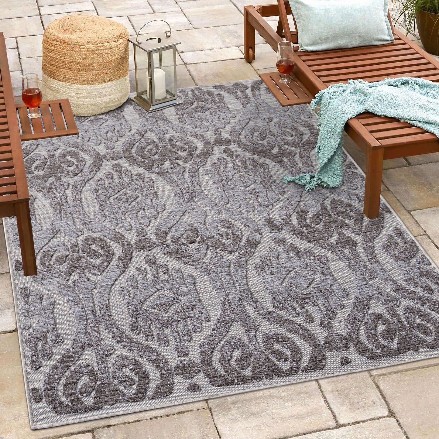 WESTP-82293 Moroccan/Global Machine Made Blue/Gray PET Yarn Indoor/Outdoor Area Rugs - LR Home