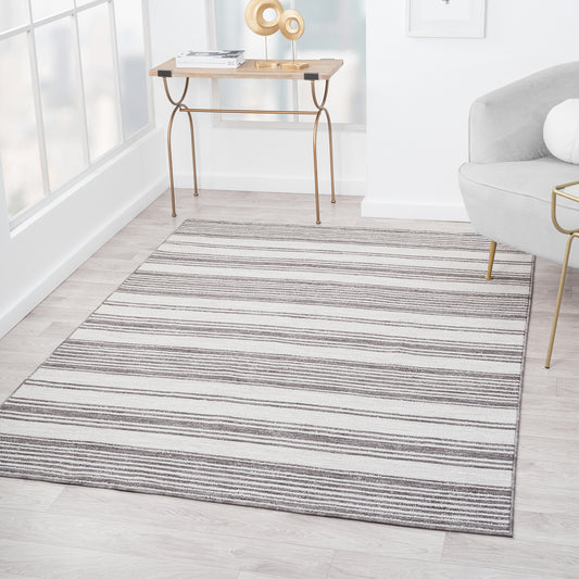 Westport-82298 Contemporary Power-Loomed Ivory/Gray Polypropylene Indoor/Outdoor Area Rug - LR Home