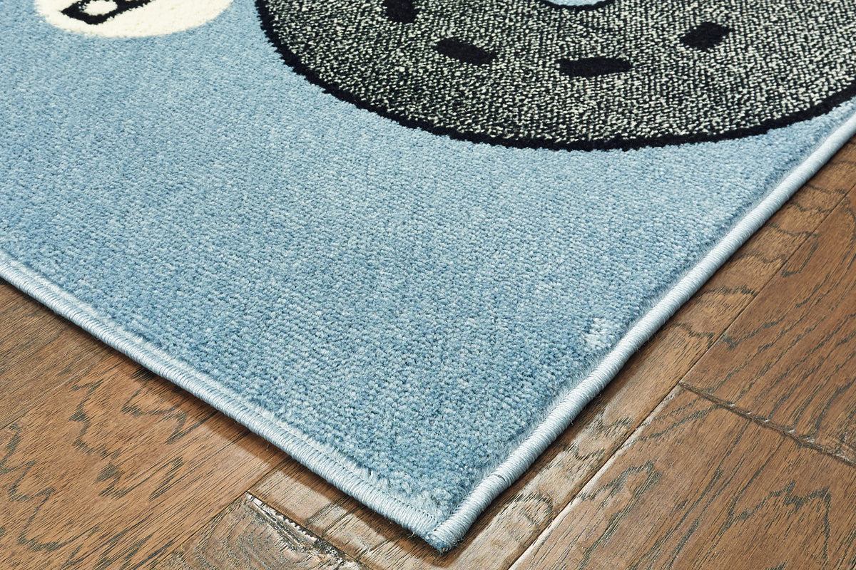 Blue Racetrack Area Rug - side angle view