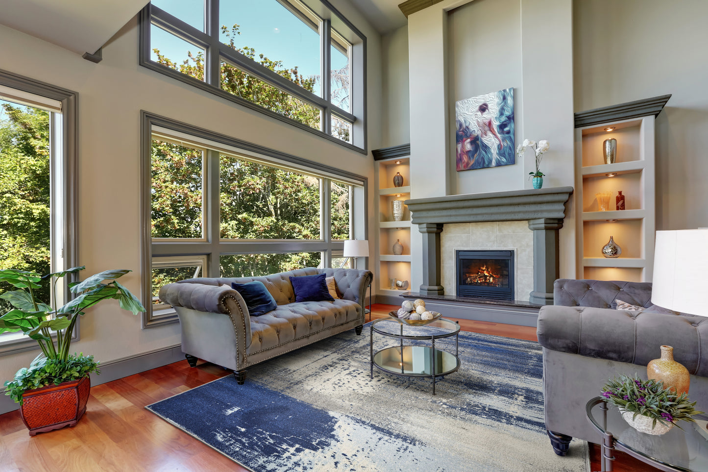 Watercolors 6230 Ice Blue Flow Machine Woven Performance Area Rug - KAS