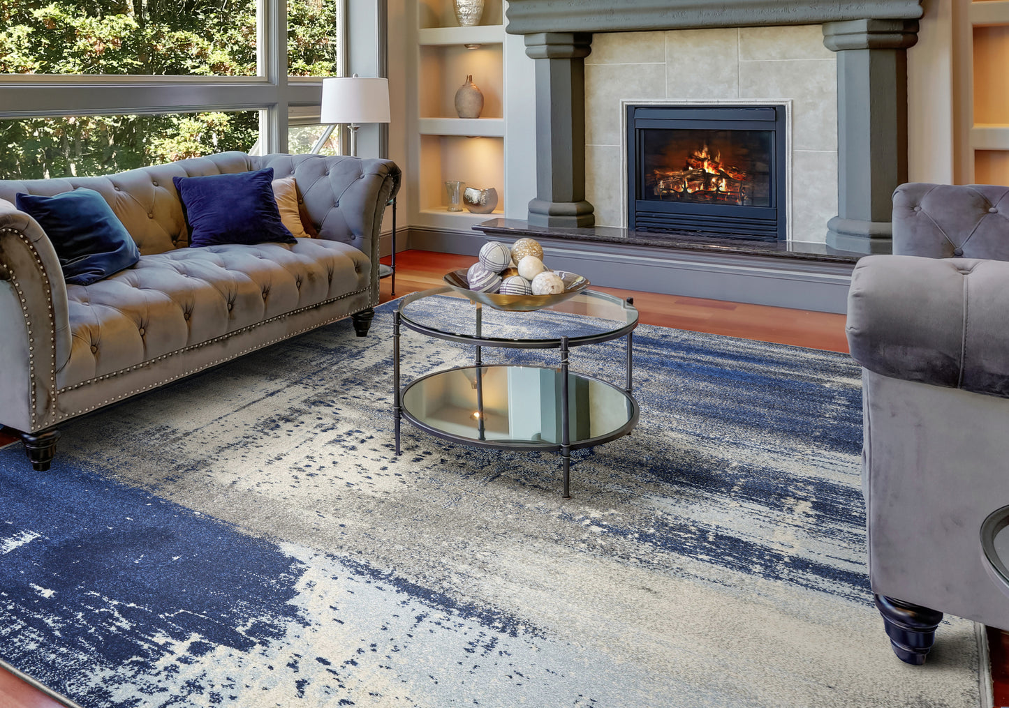 Watercolors 6230 Ice Blue Flow Machine Woven Performance Area Rug - KAS