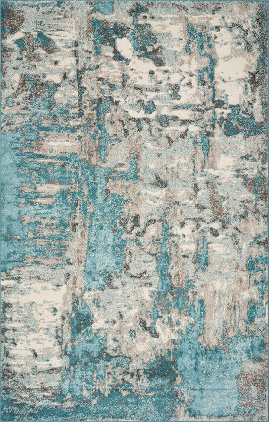 Watercolors 6233 Ivory/Teal Watercolors Machine Woven Performance Area Rug - KAS