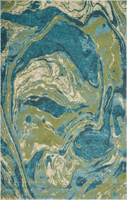 Watercolors 6238 Teal Geode Machine Woven Performance Area Rug - KAS