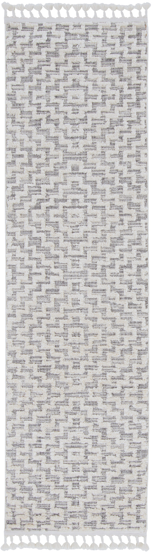 Willow 1104 Ivory Grey Geo Machine Woven Performance Area Rug - KAS