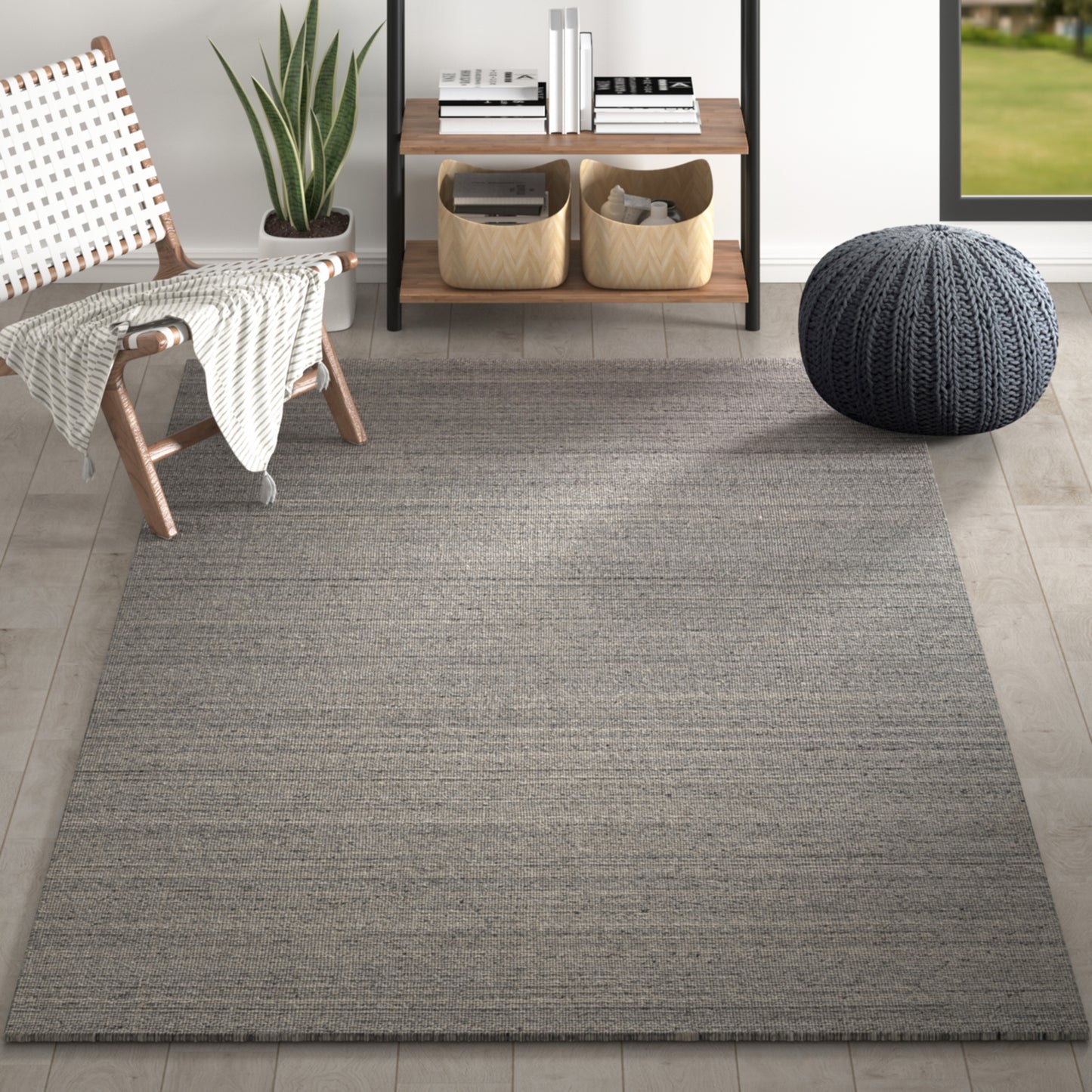 Zenith-82562 Contemporary Hand-Knotted Silver Cotton Indoor Area Rug - LR Home