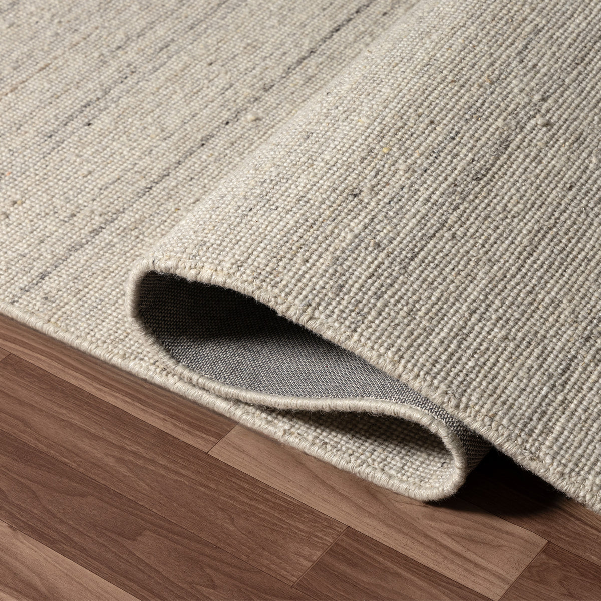 Ivory Modern Solid Handwoven Wool/Cotton Indoor Area Rug - close-up detail