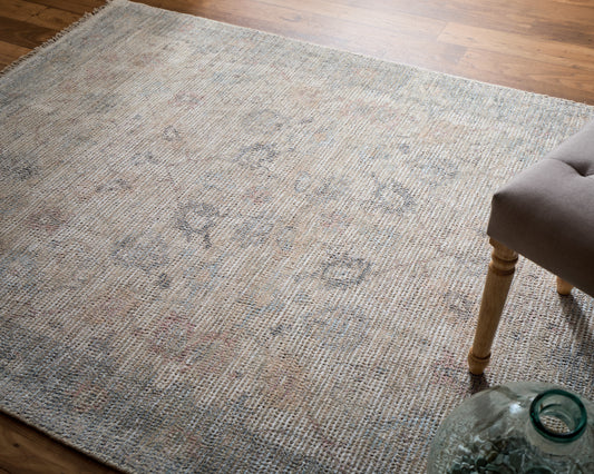 Caldwell Transitional/Bohemian & Eclectic/Casual Ivory/Tan/Blue Area Rug