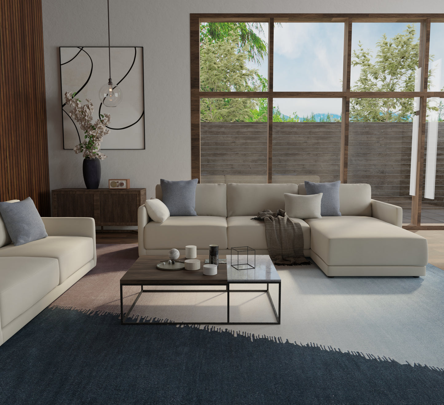 Katya Modern/Casual/Industrial Taupe/Blue/Tan Accent Rug