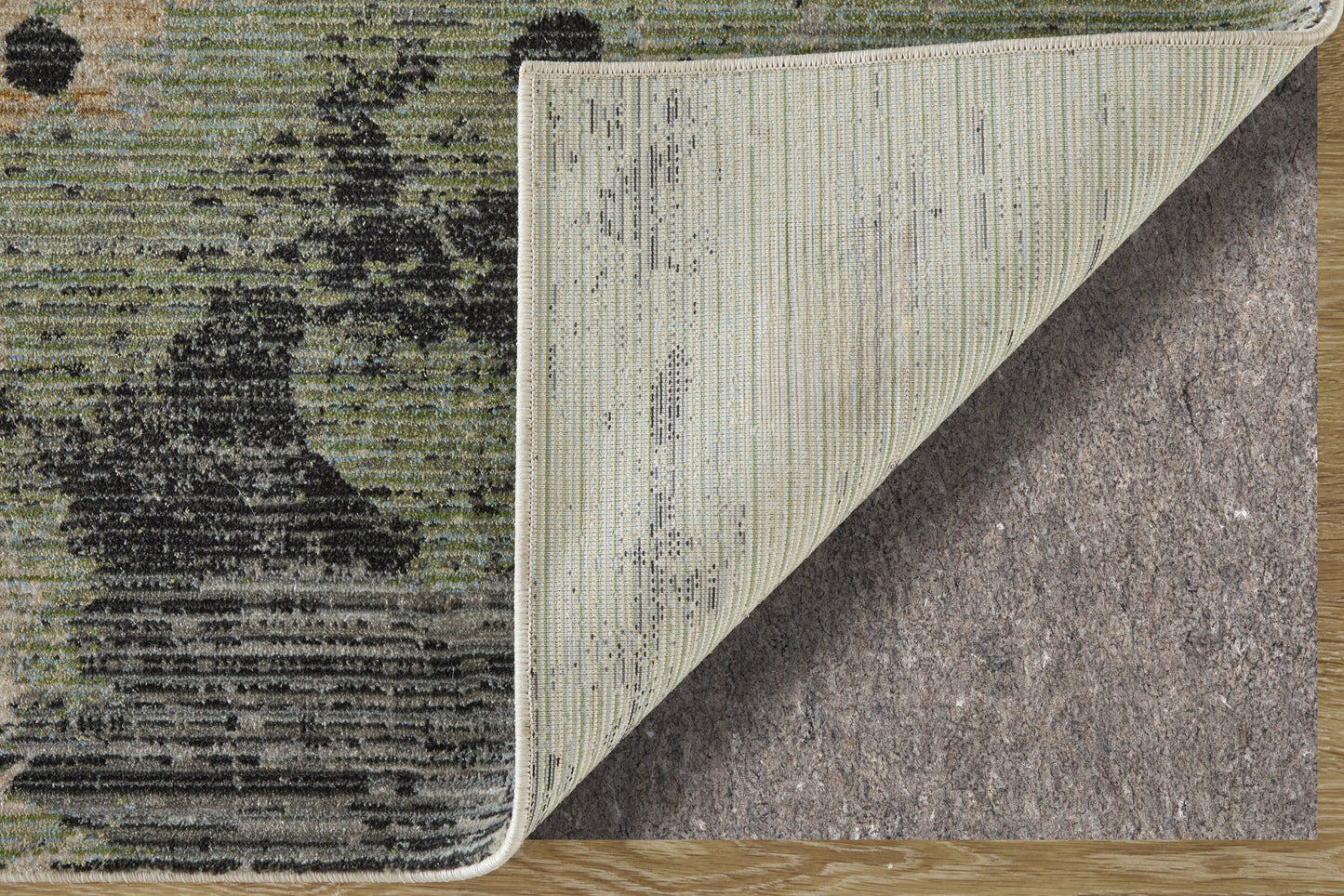 Sonora Modern/Industrial Abstract/Watercolor/Distressed Green/Ivory/Tan - Feizy Rug
