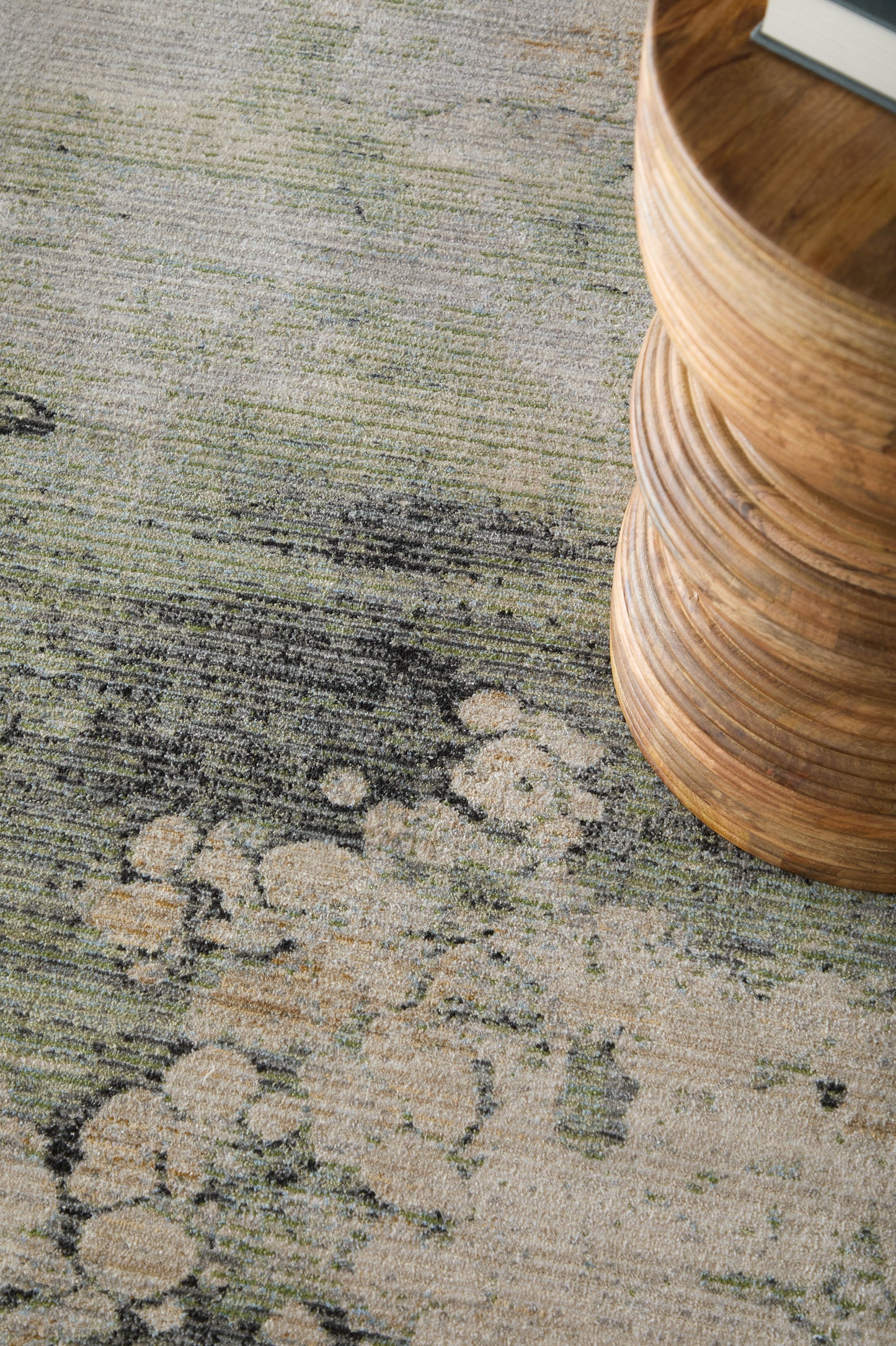 Sonora Modern/Industrial Abstract/Watercolor/Distressed Green/Ivory/Tan - Feizy Rug