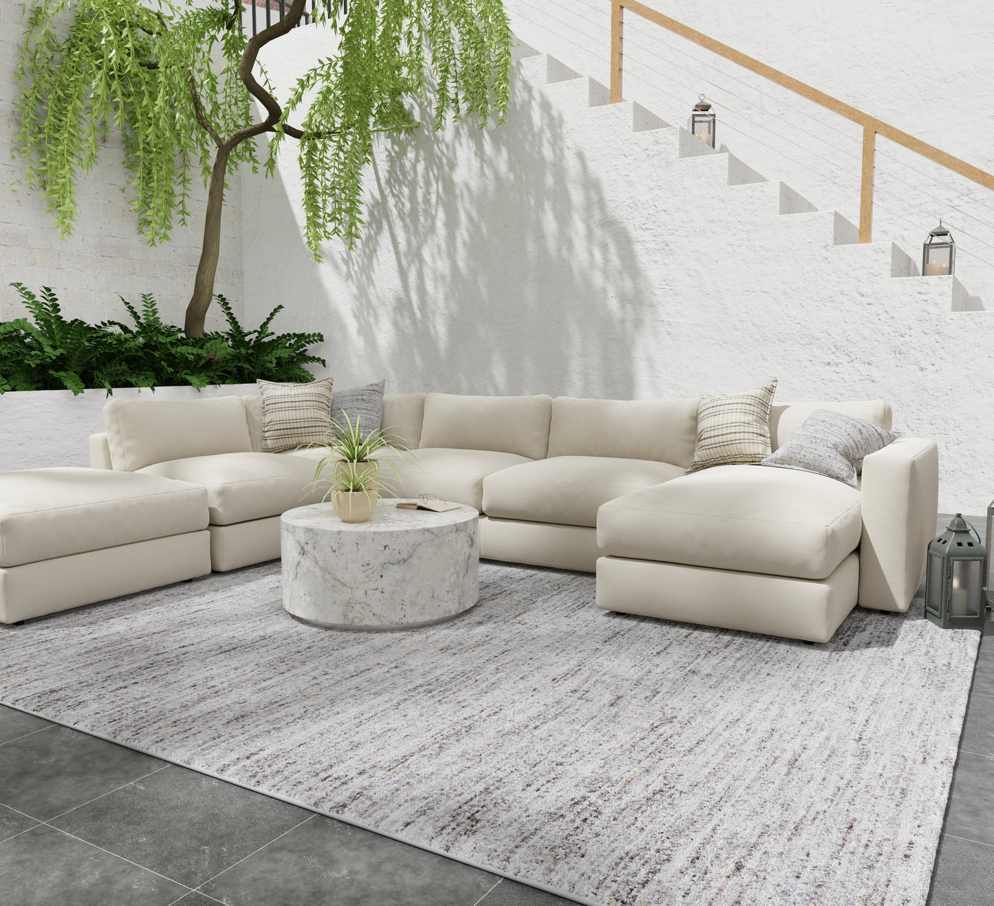 Finley Modern/Casual Solid/Distressed Gray/Brown - Feizy Rug