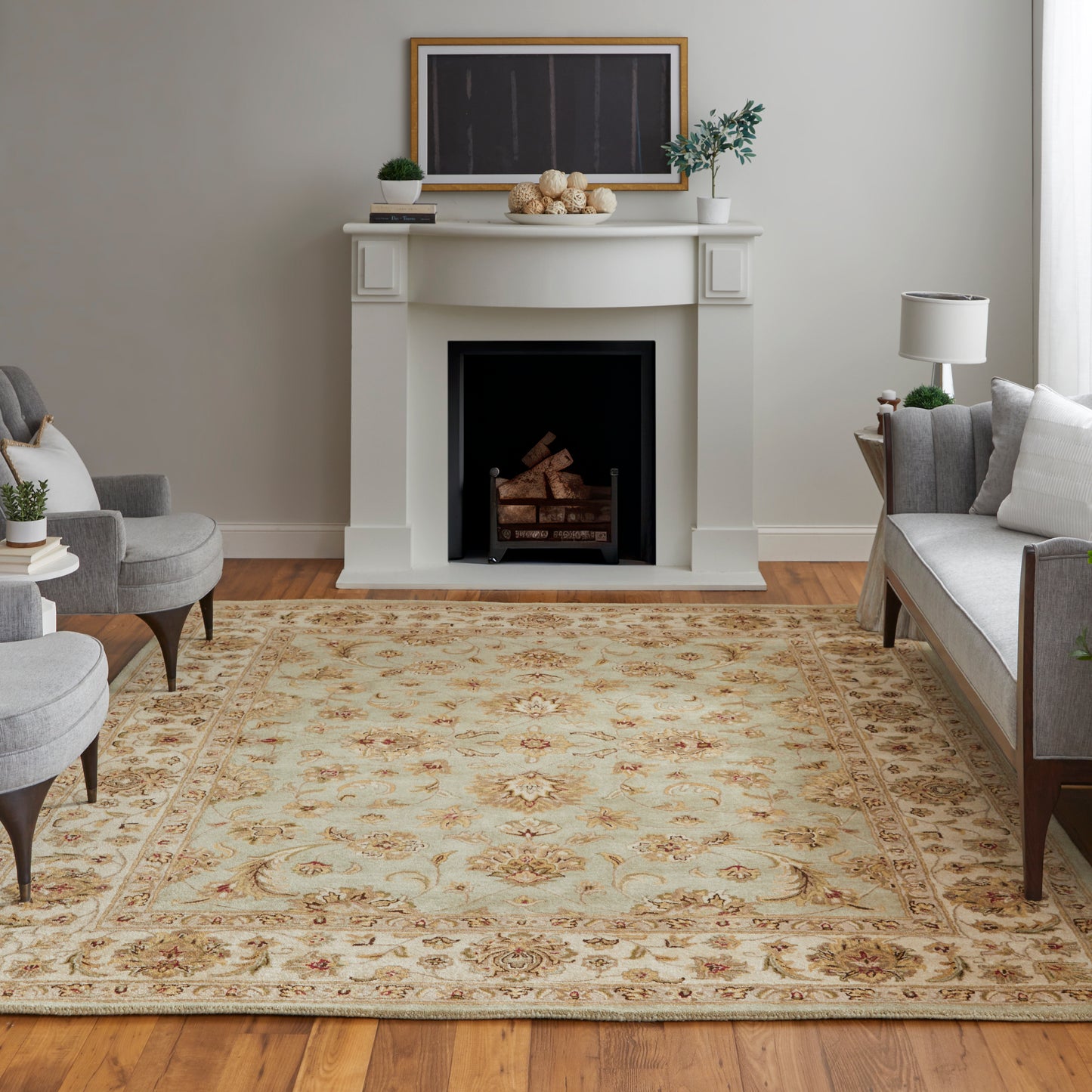 Wagner Traditional/Classic/Vintage Oriental/Persian/Bordered Tan/Brown/Green - Feizy Rug