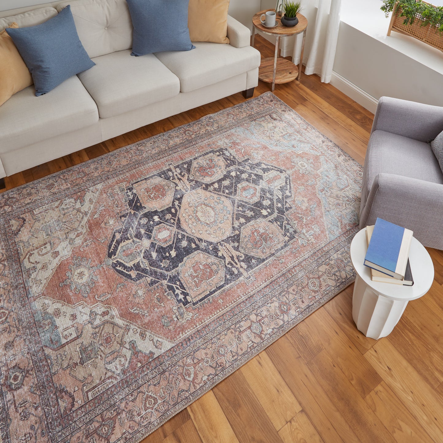 Percy Transitional/Bohemian & Eclectic/Classic Medallion/Distressed/Persian Orange/Brown/Taupe - Feizy Rug