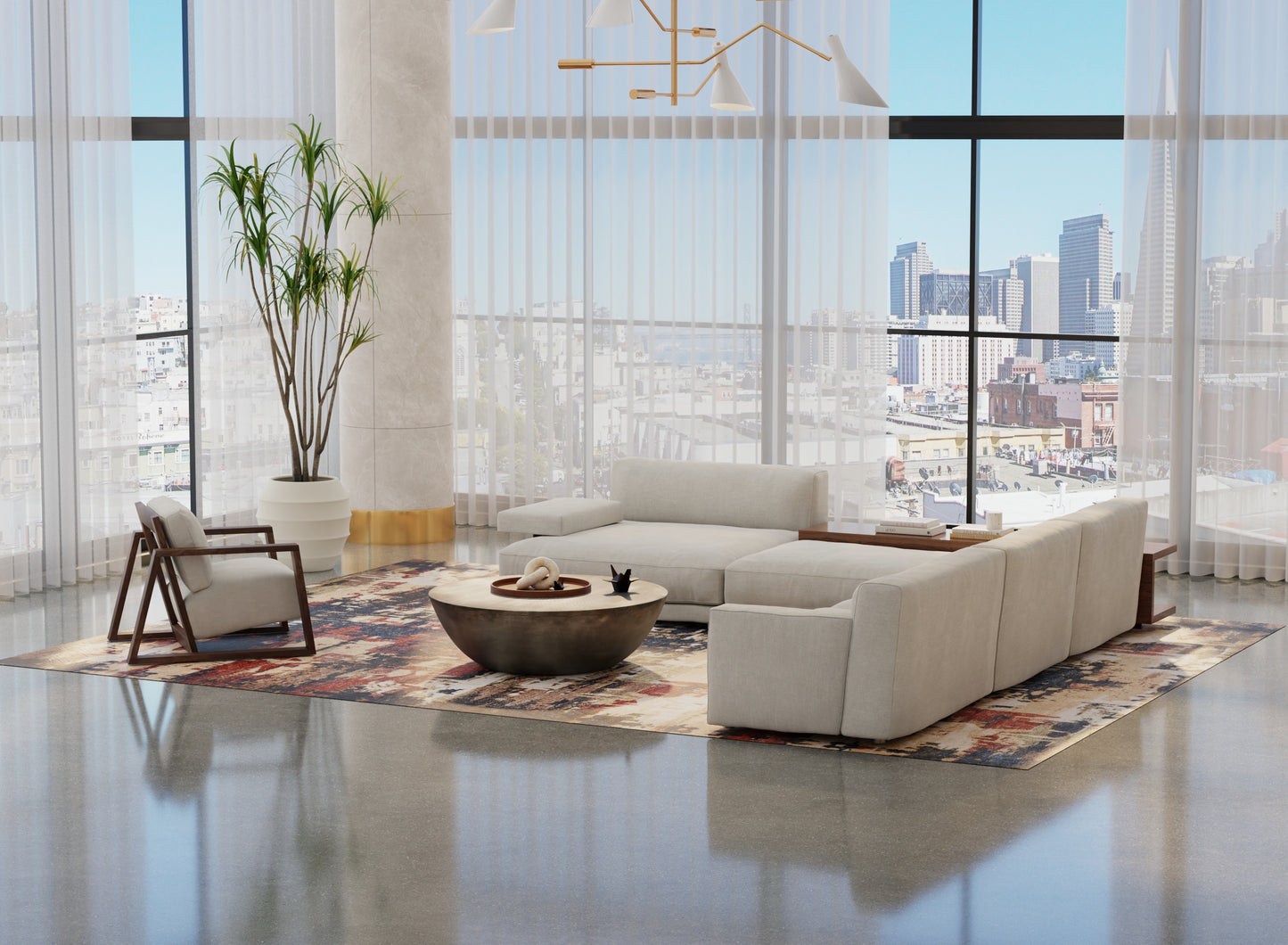 Pearson Modern/Industrial Abstract/Color Block/Distressed Blue/Red/Tan - Feizy Rug
