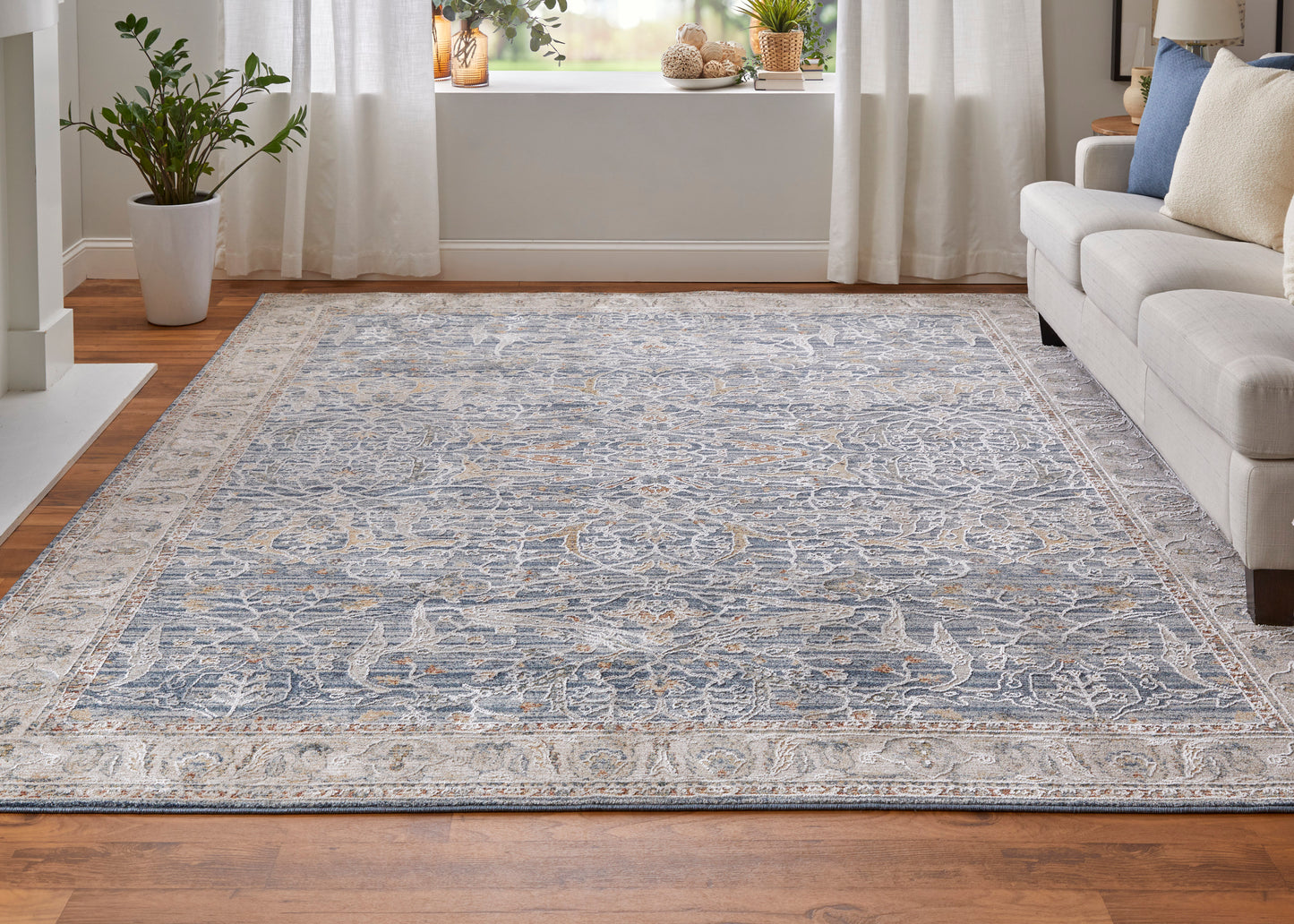 Pasha Transitional/Bohemian & Eclectic/Craftsman Blue/Taupe/Ivory Accent Rug  Feizy Rugs Small Parcel,Feizy Rugs,Pasha,Blue/Taupe/Ivory,2' x 3',Accent Rug,Polyester,Transitional/Bohemian & Eclectic/Craftsman,Turkey
