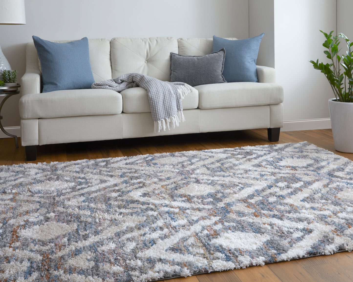 Mynka Transitional/Global/Mid-Century Modern Diamond/Geometric Ivory/Gray/Taupe - Feizy Rug