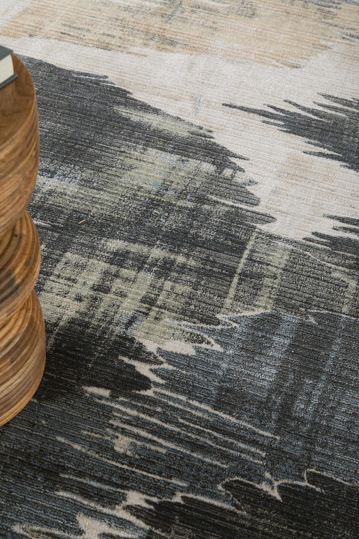 Greenwich Modern Abstract/Ikat/Distressed Ivory/Blue/Black - Feizy Rug