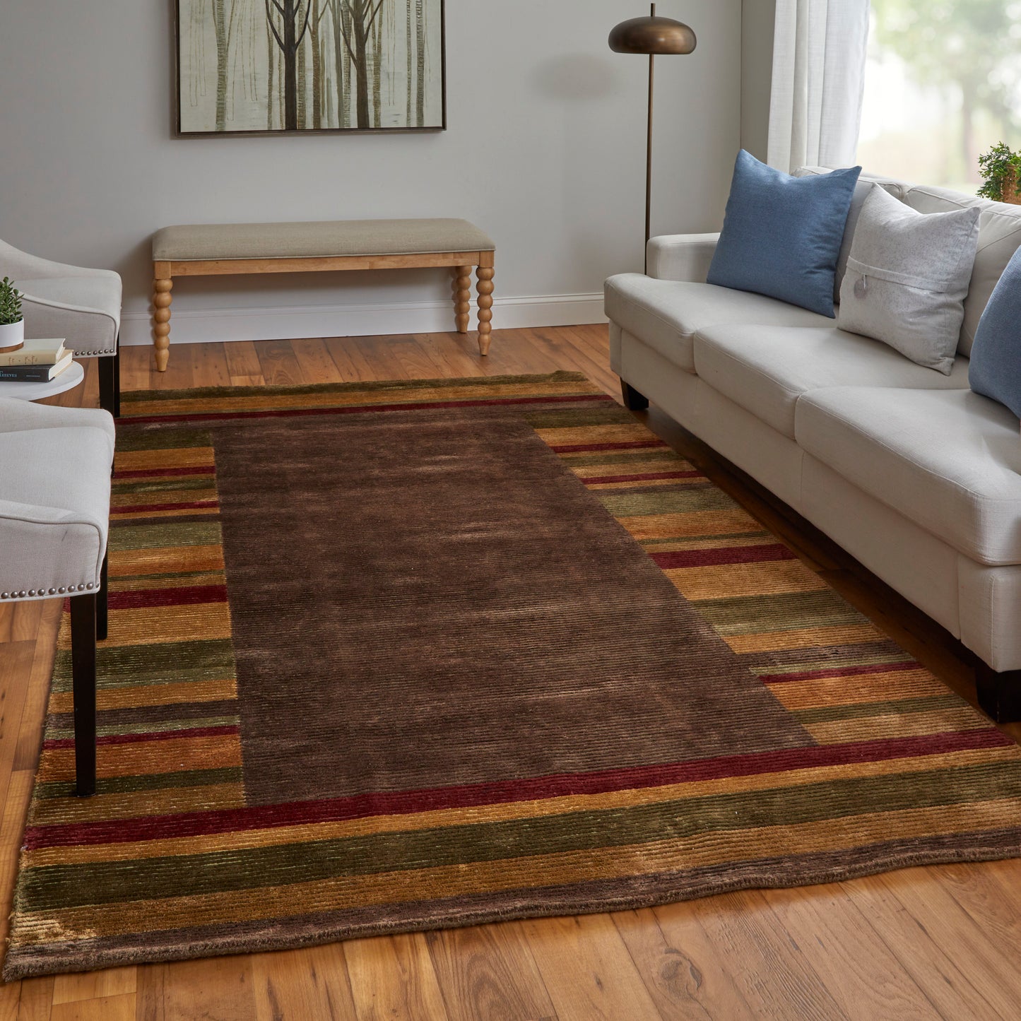 Keystone Modern/Casual Stripes Brown/Green/Red - Feizy Rug
